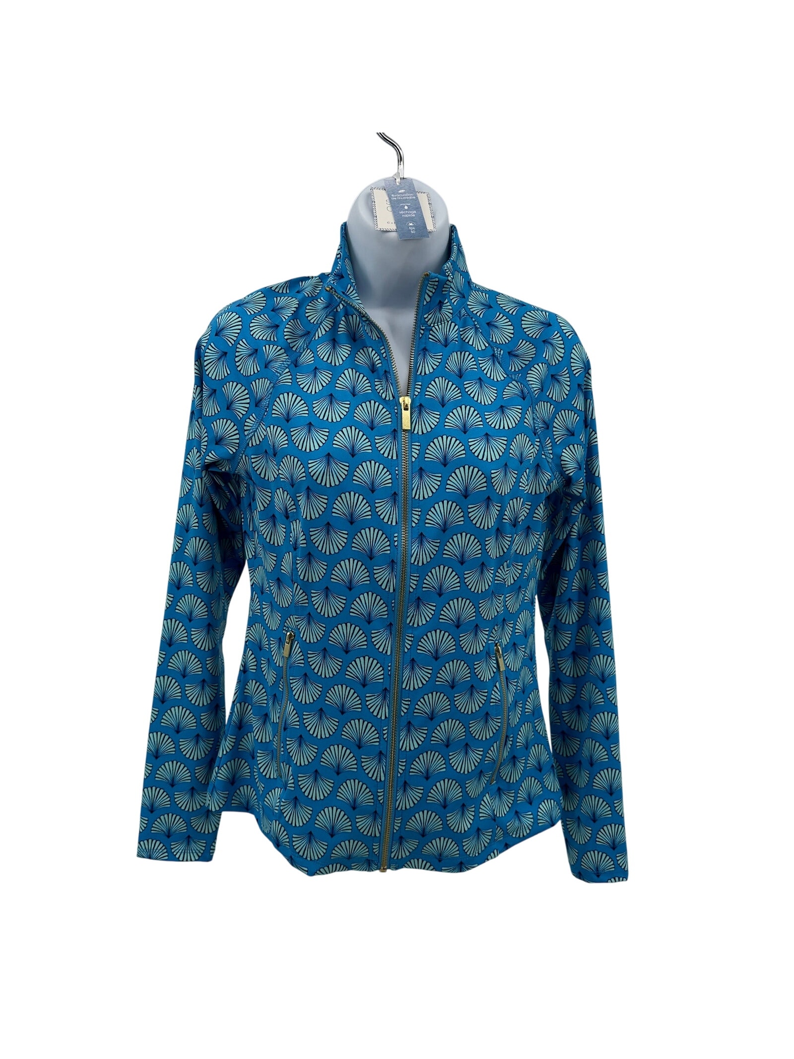 Sigrid Olsen Golf Tennis Full Zip Jacket Wmns Xs Blue Teal Shell Print Stretch
